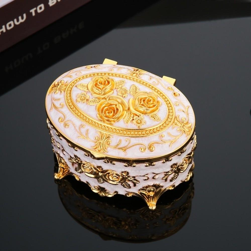 Vintage Rose Enamel Box European Style Antique Storage Case Earring Display Box  Dressing Table