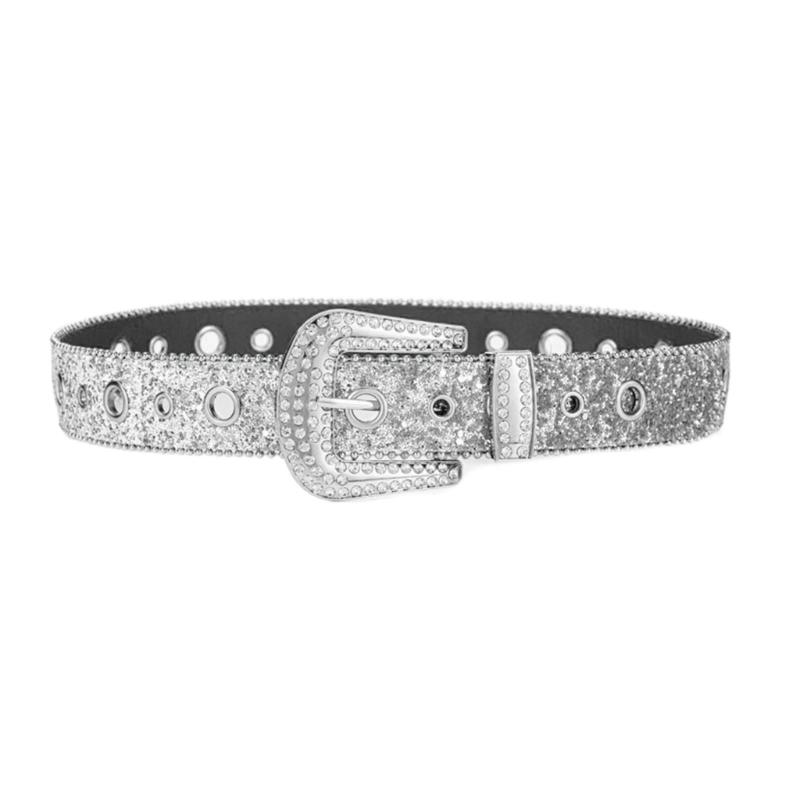 Adjust Pin Buckle Diamond Waist Belt Adult Western Full Sequin Adjustable Belt