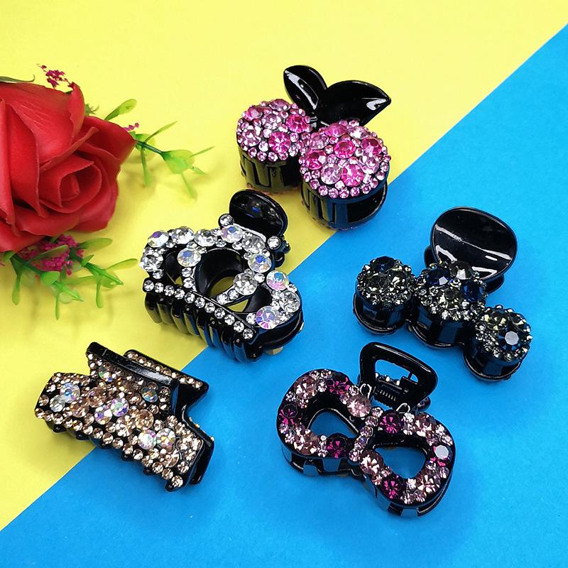 Rhinestone Medium Hair Bun Clip - Korean Black Adult Claw for Women