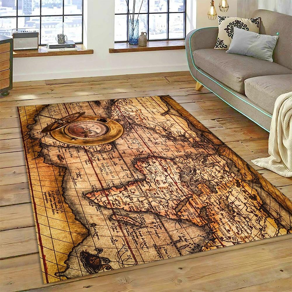 Antike Seekarte Weltkarte Teppich Schlafzimmer Vollflächig Große Größe Wohnzimmer Teppich Schmutzabweisend Pflegeleicht Weiche Matte