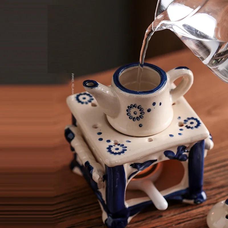 3 in 1 Vintage Reed Diffuser Essential Oil Incense Burner Ceramics Tea Warmer Set with Candle Holder Tray Home Decor Ornaments