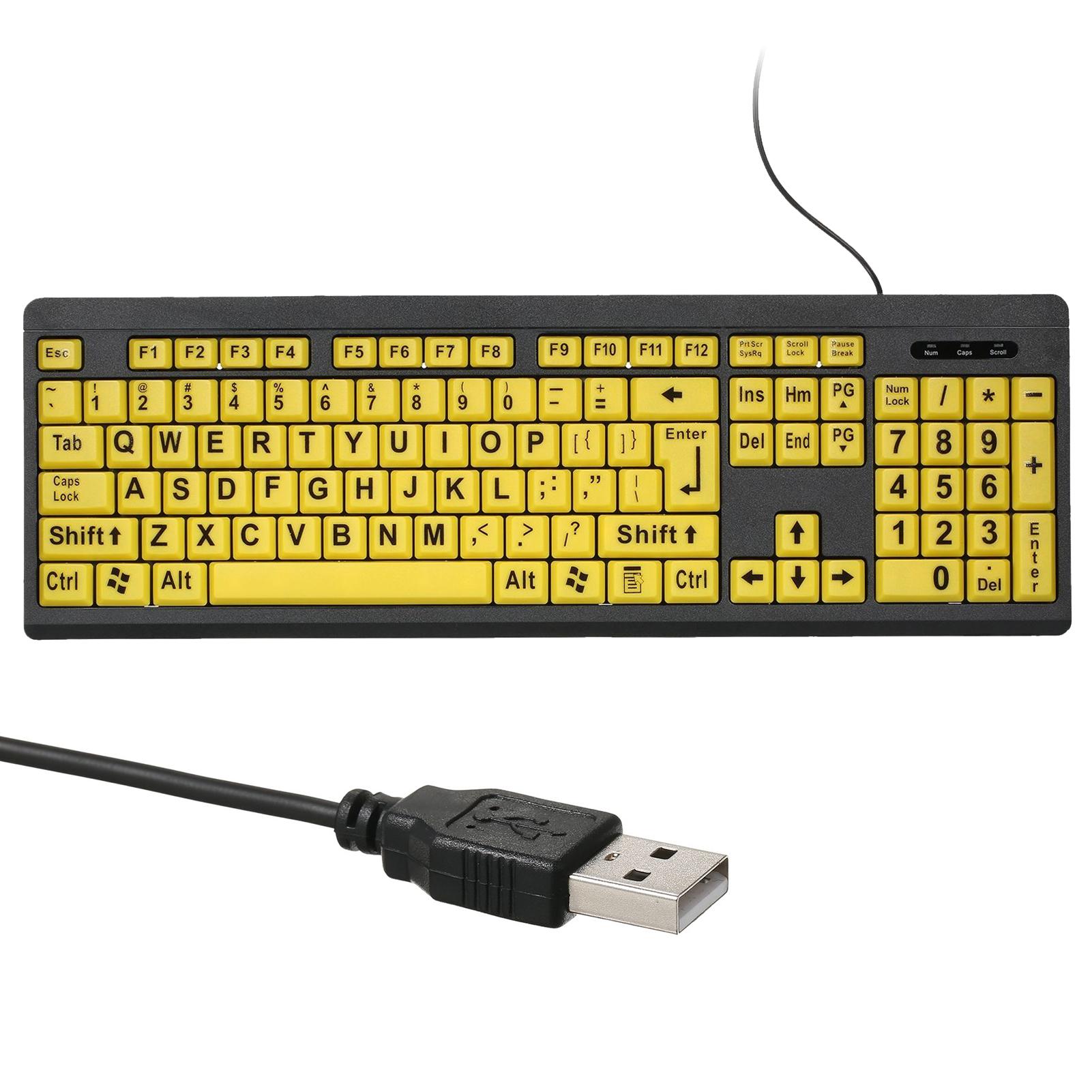 Large Print Keyboard, 104 Keys USB Wired Senior Keyboard With High Contrast Black And White Keys Low Vision Senior Keyboard