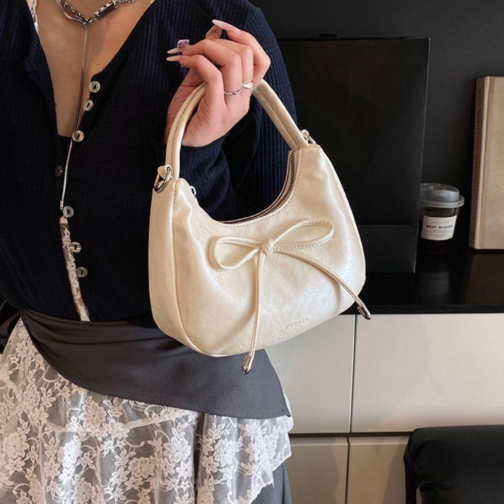 Korean Style Bow Tie Shoulder Bag Sweet Women Clutch Purse Casual Bow Pu Handbag  Streetwear