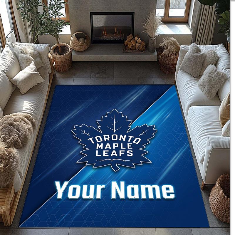 Toronto Maple Leafs Crystal Velvet Rug, Custom Name Text Personalized Non‑Slip Floor Mat for Home Decor Gift