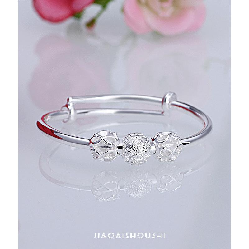 S990 Silver Children's Bracelet Ethnic Style Hollow Round Bead Bracelet Beaded Push Pull Horse Circle Live Baby Silver Bracelet