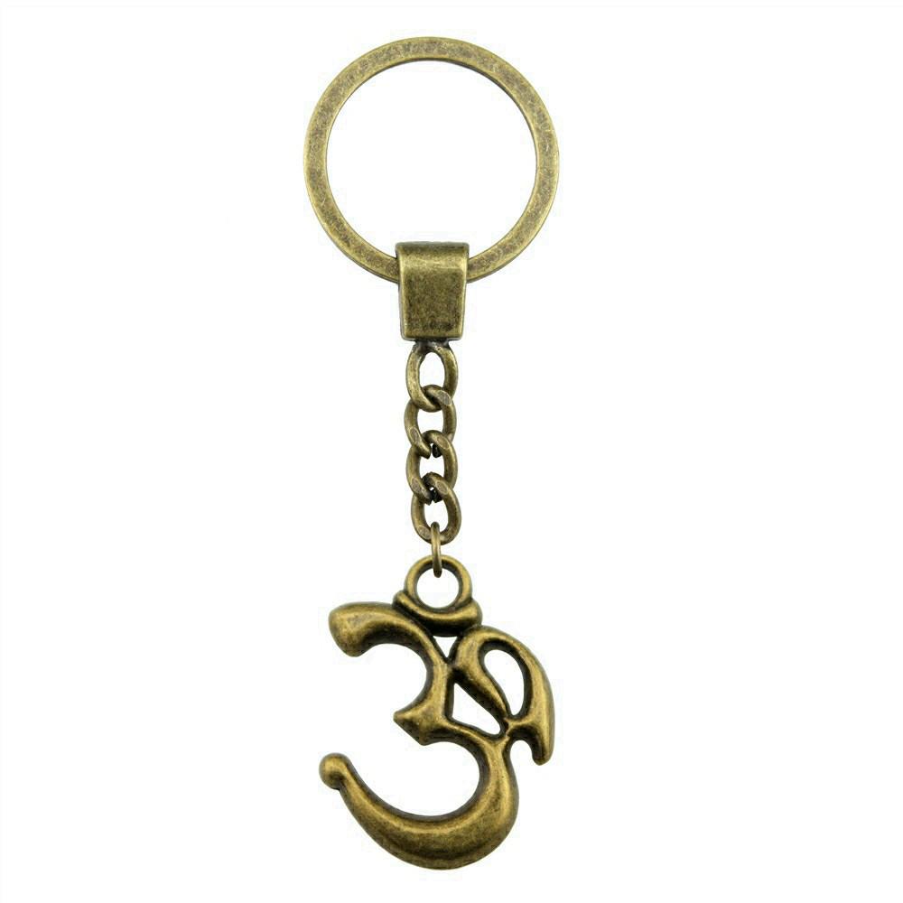 OM Symbol Letter Keychain Tags Yoga Themed Charm Key Holder 30mm Ring