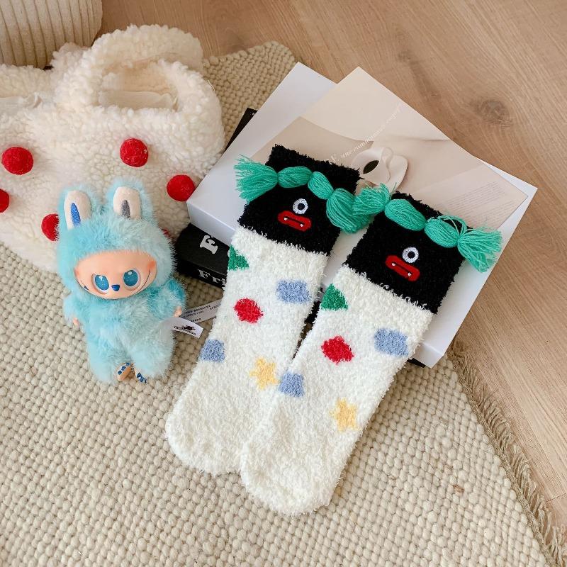 Half-fleece Socks, Winter Fleece Thickening and Warmth, Coral Fleece Socks, Cartoon Cute Floor Socks, Sleep Socks