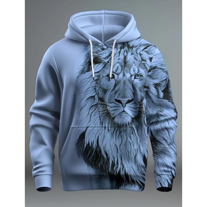 Fashion Men's Hoodie Animal Wolf and Lion 3D Print Fall Sweatshirt Hoodie Street Casual Boy Sweatshirt Y2K Men's Oversized Top Clothing