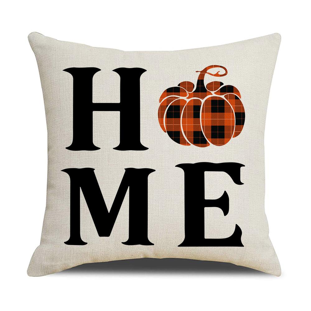 New Autumn Pillow Cover Watercolor Plaid Printed Maple Leaf Pumpkin Letter Pillow Home Cushion