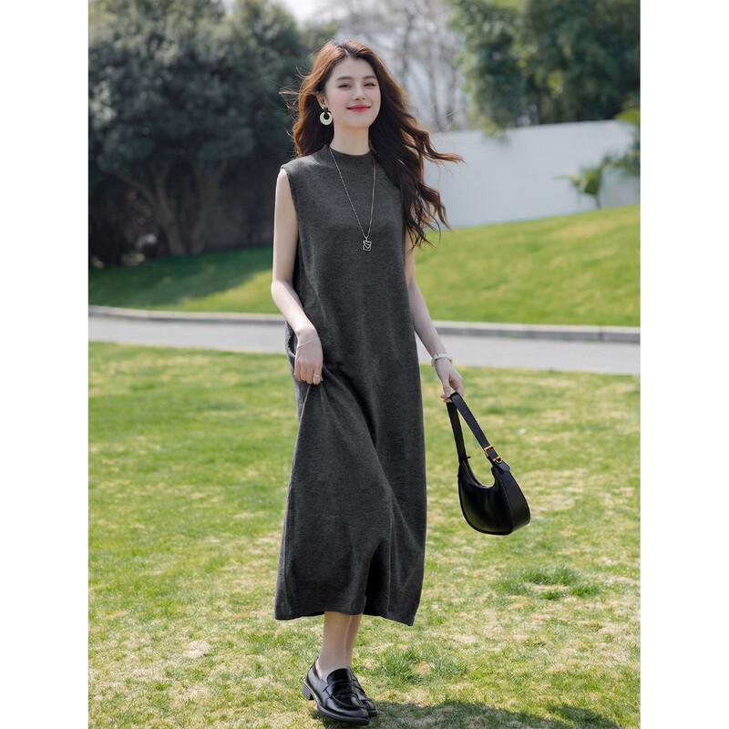 Mokana Damen Vintage Locker Lässig Lang Ärmellos Kleid