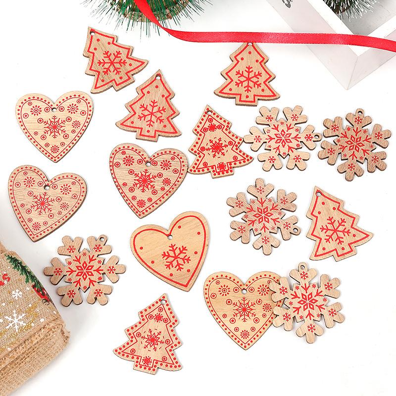 10Pcs Wooden Random Style Christmas Decorations Snowflake Bells Elk Christmas Tree Pendant for Home Decor Navidad 2026 Ornament