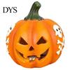 Pumpkin Figurines for Patio Spooky Lighted Figurine, Halloween Engraved Light-Up Resin Indoor Autumn Ornament Statue Tabletop Outdoor Garden