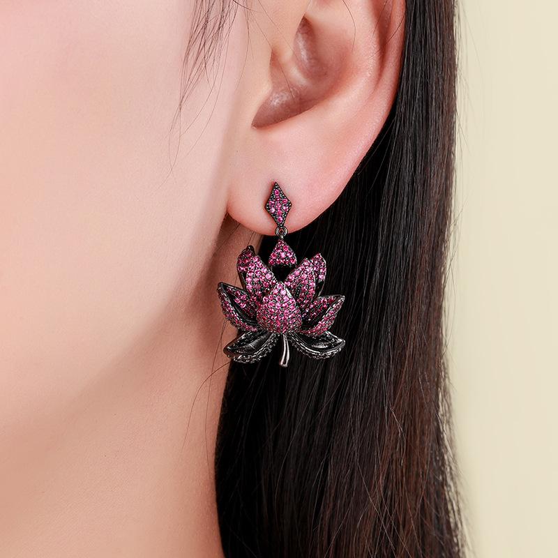 Elegant Multi-Layer Lotus Earrings with Zircon Inlay In S925 Silver