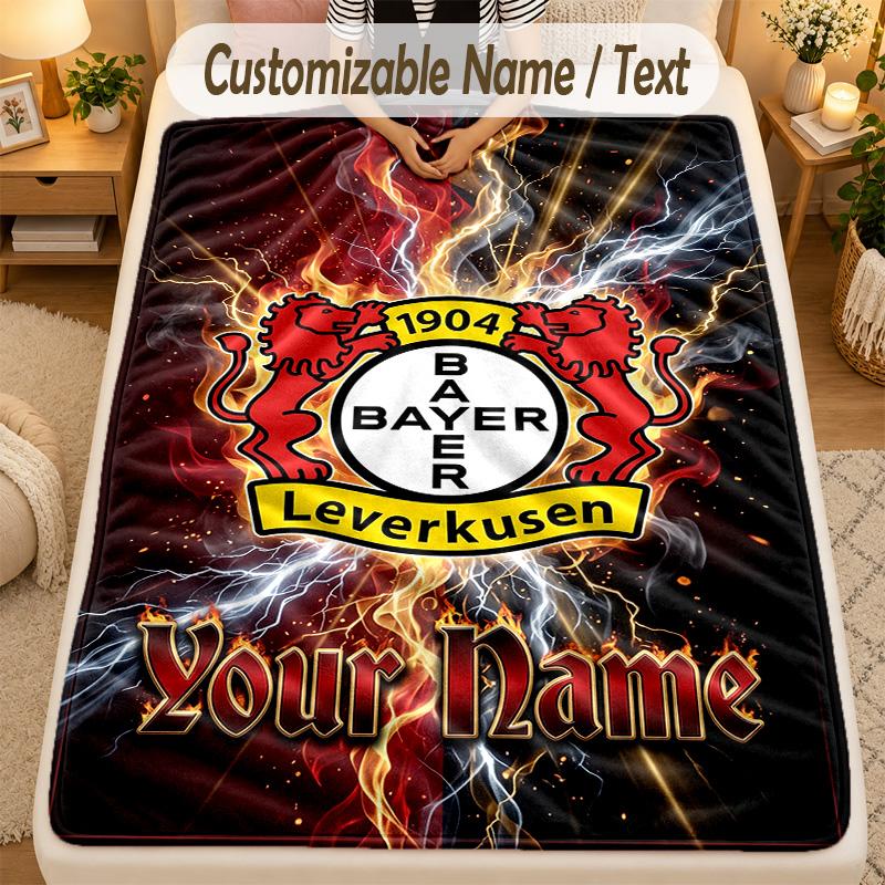 Flannel BlanketBayer Leverkusen Football Custom Name Text Personalized Soft Warm Throw Blanket Home Decor Gift