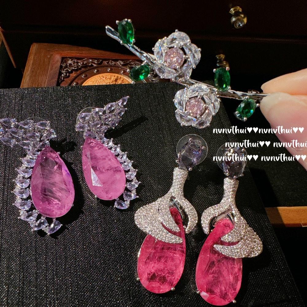 Nvnvthui Sotheby'S Glazed Egg Surface Gemstone Earrings Plated 18K Gold, Turquoise Flower Zircon Earrings