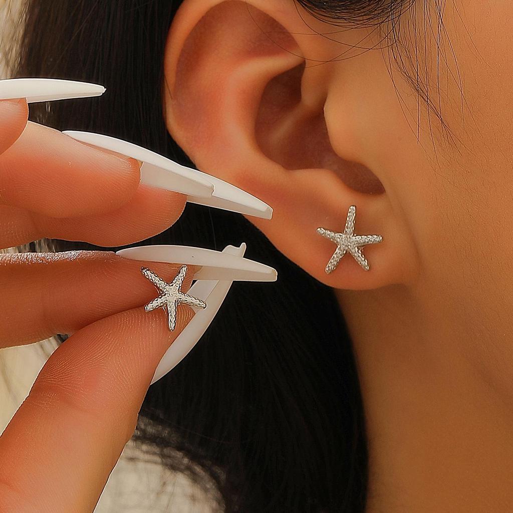 European & American Starfish Earring & Necklace Set: Fashionable Double-Layer Jewelry for Women - Perfect Summer Beach Accessory