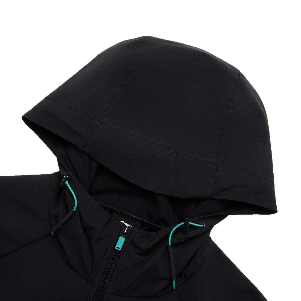 Li Ning Laufserie Wasserabweisende Kapuzen-Logo Langarmjacke Herrenjacke Schwarz AFDU351-1