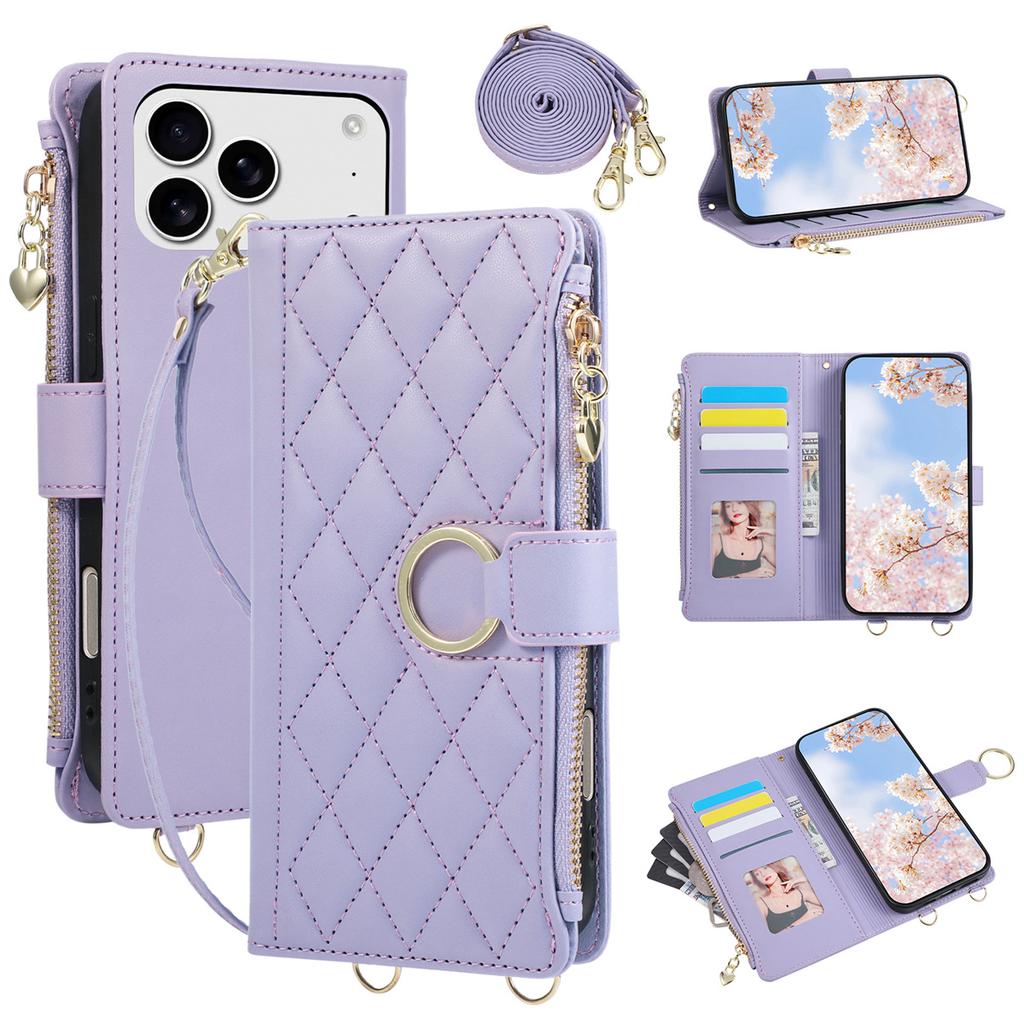 Crossbody Wallet Card Slots Phone Case for IPhone 17E 16E Air 17 16 15 Plus 14 13 12 11 Pro Max Leather Bracket Protect Cover