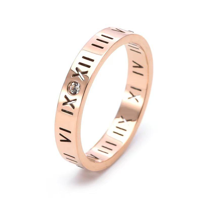 Titanium Steel Roman Numerals Diamond-encrusted Ring Non-fading Personalized Ring Men's and Women's Rings Couple's Rings