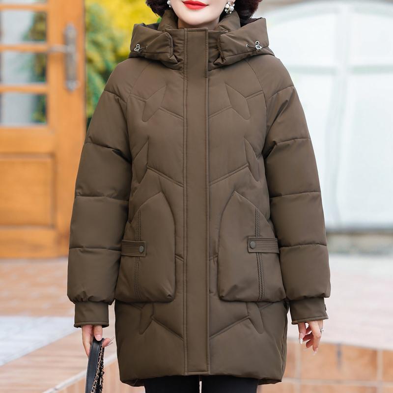 

Зимнее длинное пальто, женская верхняя одежда с капюшоном, элегантные куртки для женщин среднего возраста, толстые теплые парки больших размеров 5XL коричневый
