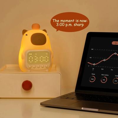 Despertador LED Capivara Infantil de Cabeceira para Dormir Exibição de Temperatura Relógio Digital Recarregável USB Luz Noturna Relógio de Mesa Decoração