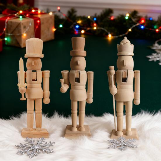 Unfinished Nutcracker Soldier Figure Unpainted Nutcracker Soldier Wooden DIY Nutcracker Figurine for Christmas Decoration Craft