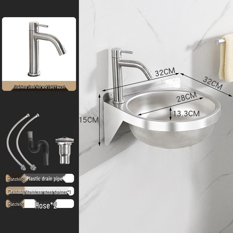 304 Stainless Steel Wall-Mounted Hand Wash Basin for Small Apartments