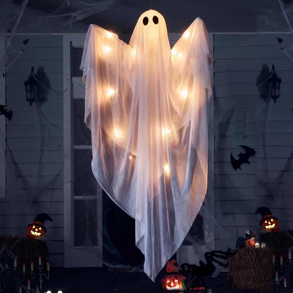 Halloween Hanging Ghosts Light Battery Powered Lighted Ghost Horror Props Glowing Door Hanging Ghost for Horror Decoration Light