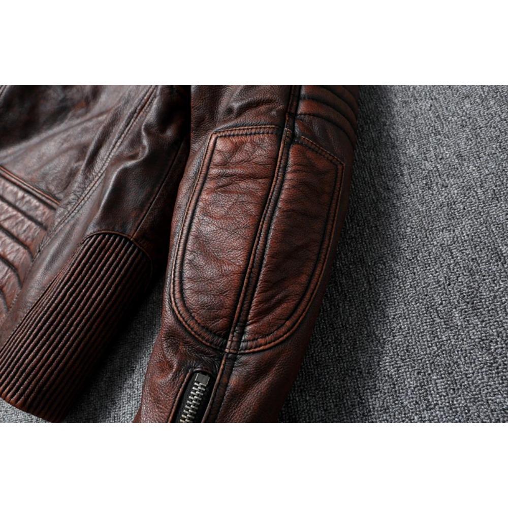 Chinesische Größe Echte Kuhlederjacke Herren Motorradjacken Echtes Rindsleder Vintage Herren Ledermantel Bikerkleidung