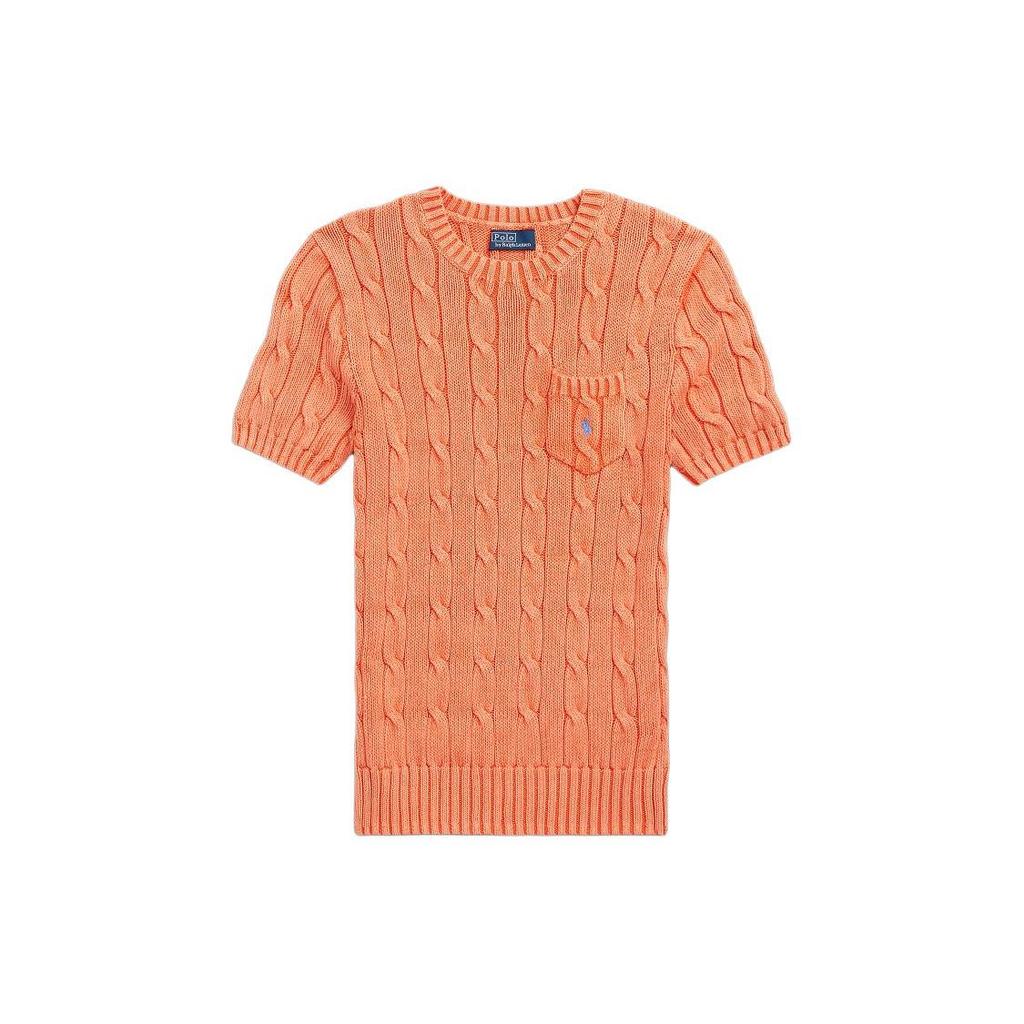 Polo Ralph Lauren Ss24 Solid Color Logo Embroidered Crew Neck Slim Fit Short Sleeve Knit Top Women tops Orange WMPOSWENC020959-800