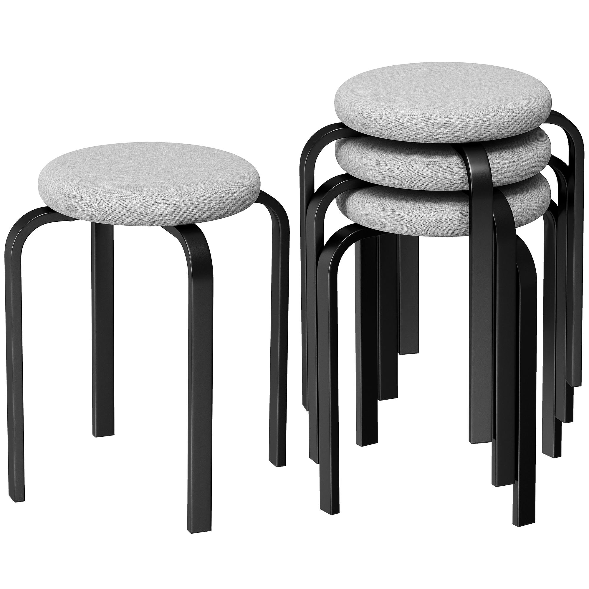 Ensemble de tabourets empilables 4 pièces Tabourets ronds sans dossier rembourrés modernes pour cuisine salle à manger Gris