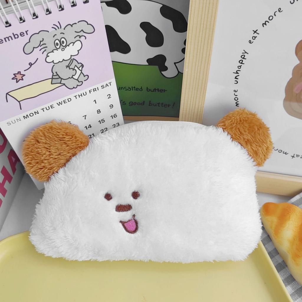 Customized Cartoon Cute Bear Plush Student Pencil Pouch Large Capacity Stationery Case Ladies Cosmetic Bag