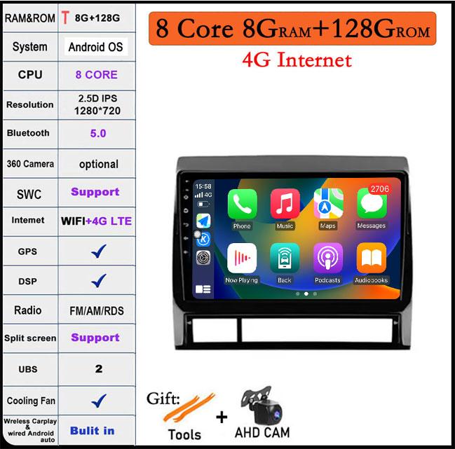 9 Lnch Android 14 For Toyota Tacoma 2 N200 Hilux 2005-2015 Car Radio 4G+WIFI Navigation GPS Multimedia Video Player Carplay Auto