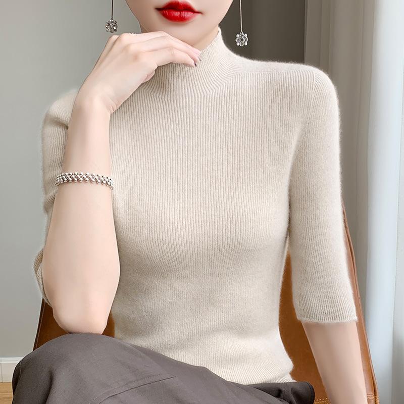 

Half Turtle Neck Knitted Base Shirt for Women Slim and Age-reducing Versatile Mid-sleeved Sweater Skin-friendly and Warm Andy Fleece Top S