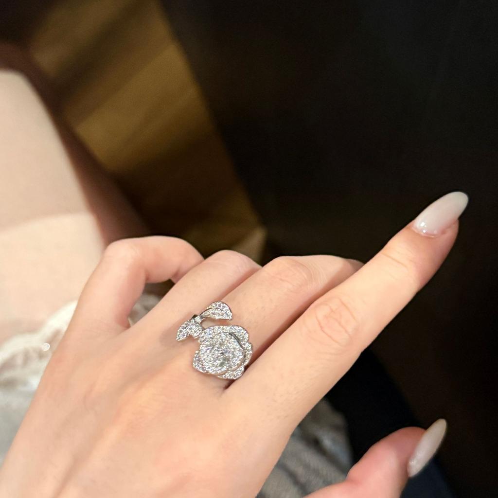 Bailing Camellia Index Finger Ring Women's Diamond Light Luxury Niche Plain Ring Open Ring Fashion Personality High-end Jewelry