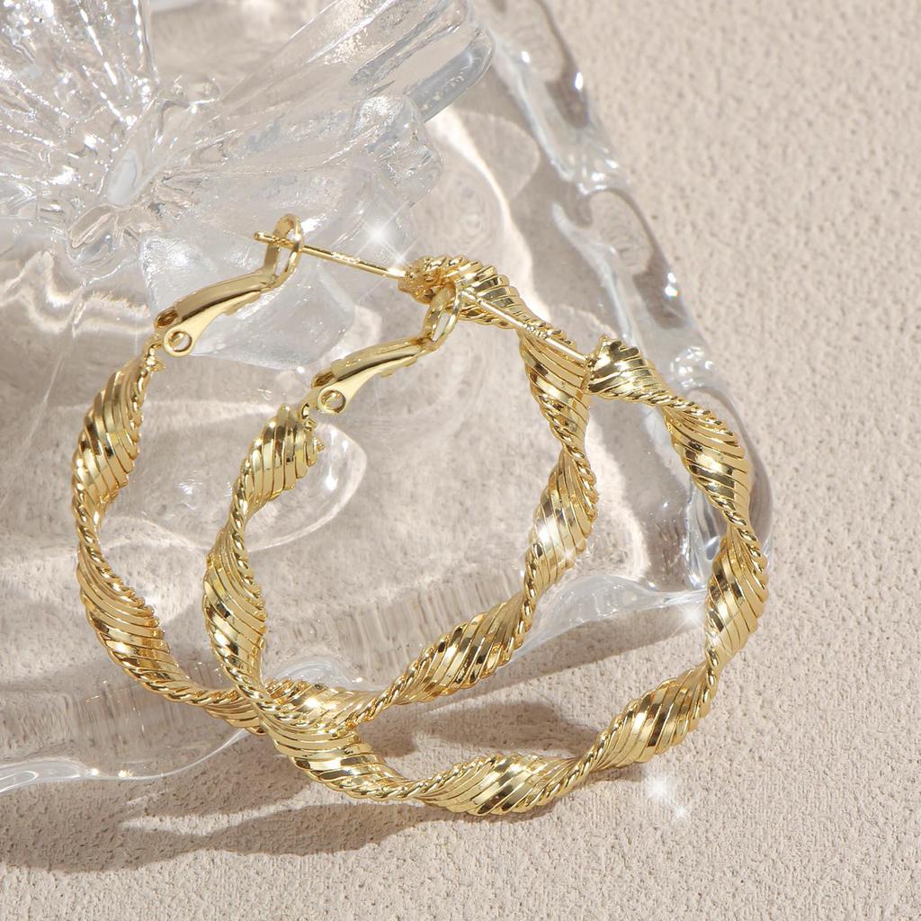 Copper Twisted Rhombus Faceted Gold Hoop Earrings for Women