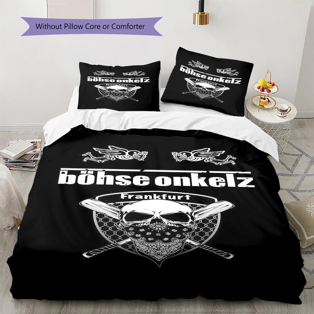 Böhse Onkelz Zespół Wzór Pościel Zestaw Kołdry Poszewka na Kołdrę Poszewka na Poduszkę Dekoracja Domu Prezent Urodzinowy (1 * poszewka na kołdrę + 3 * poszewka na poduszkę, bez wkładu)