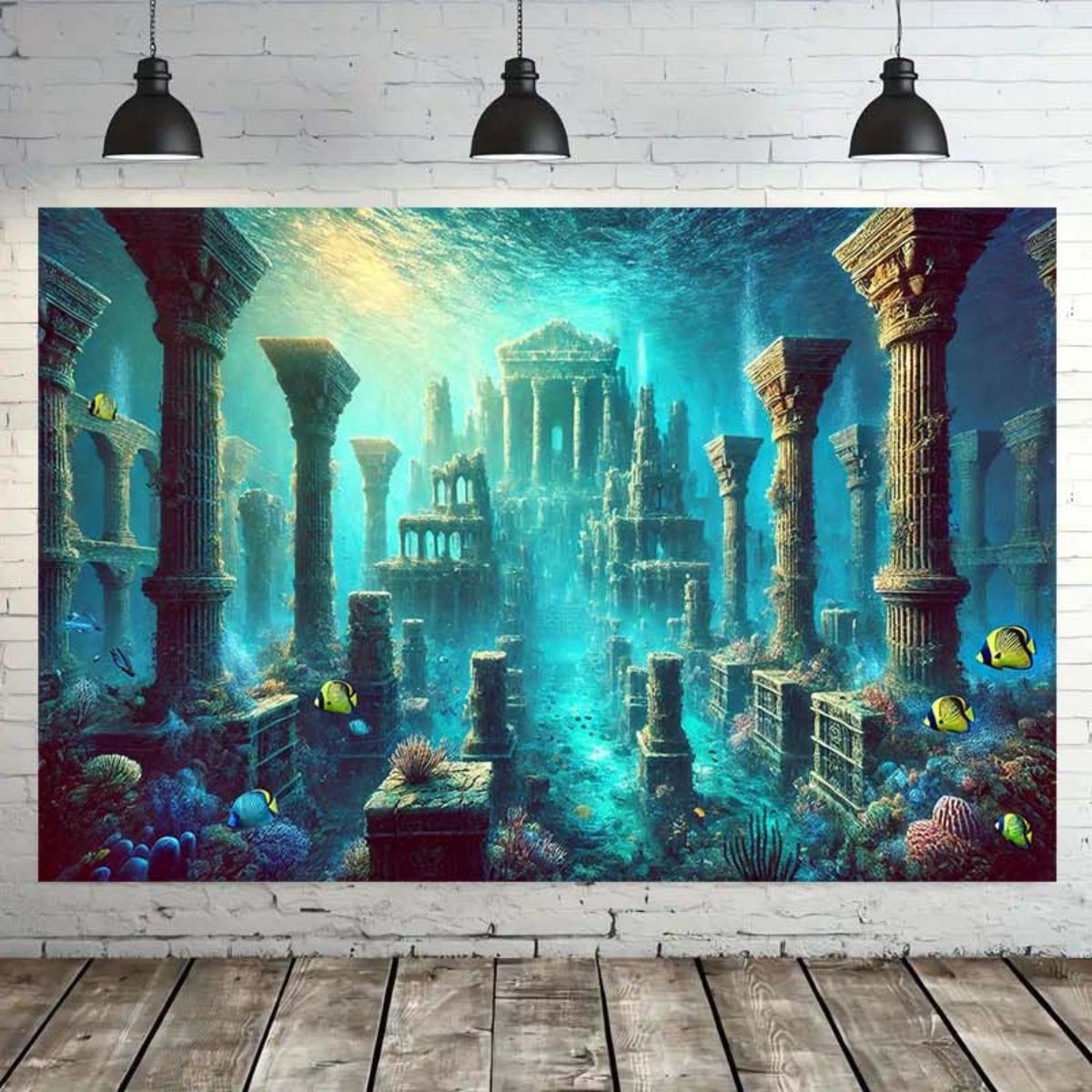 One piece of Atlantis underwater kingdom backdrop, suitable for home decoration, party setup and photography background 100x150cm