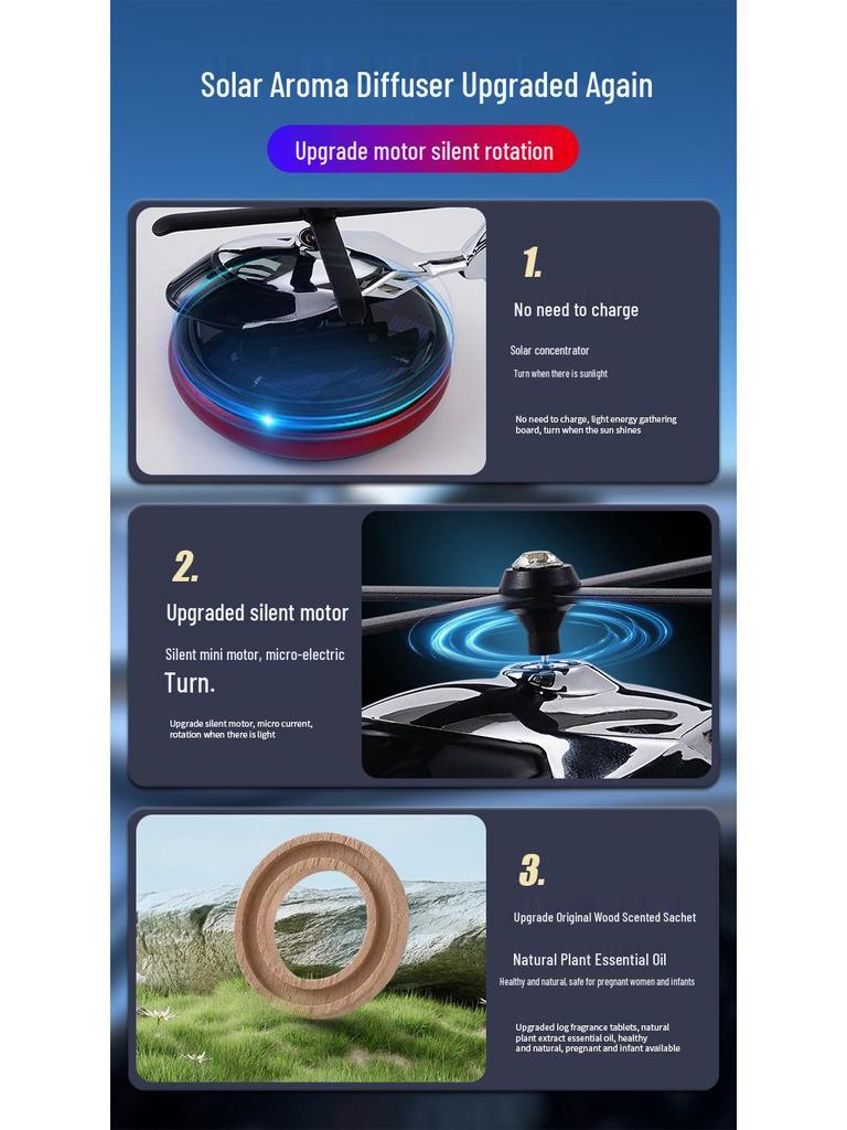 Solar-Powered Rotating Helicopter Car Air Freshener - Perfume Holder for Center Console