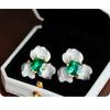 Women Jewelry Set Green Emerald Imitation Flower Earrings Elegant Necklace Ring Sophisticated Fashion Accessories
