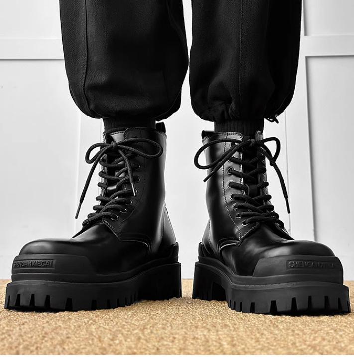 Outdoor hiking boots men's high-top British style platform leather big-headed derby shoes heightening locomotive Martin boots men