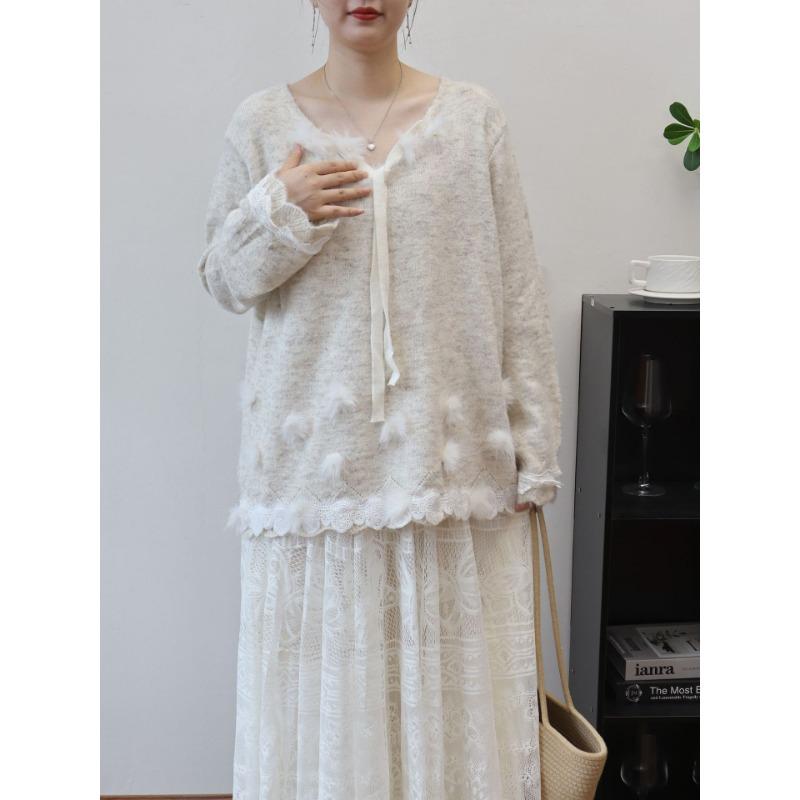 Autumn and Winter New Bead Design Knitted Sweater Top Loose Soft Waxy Gentle Wind Sweater Pullover Woman