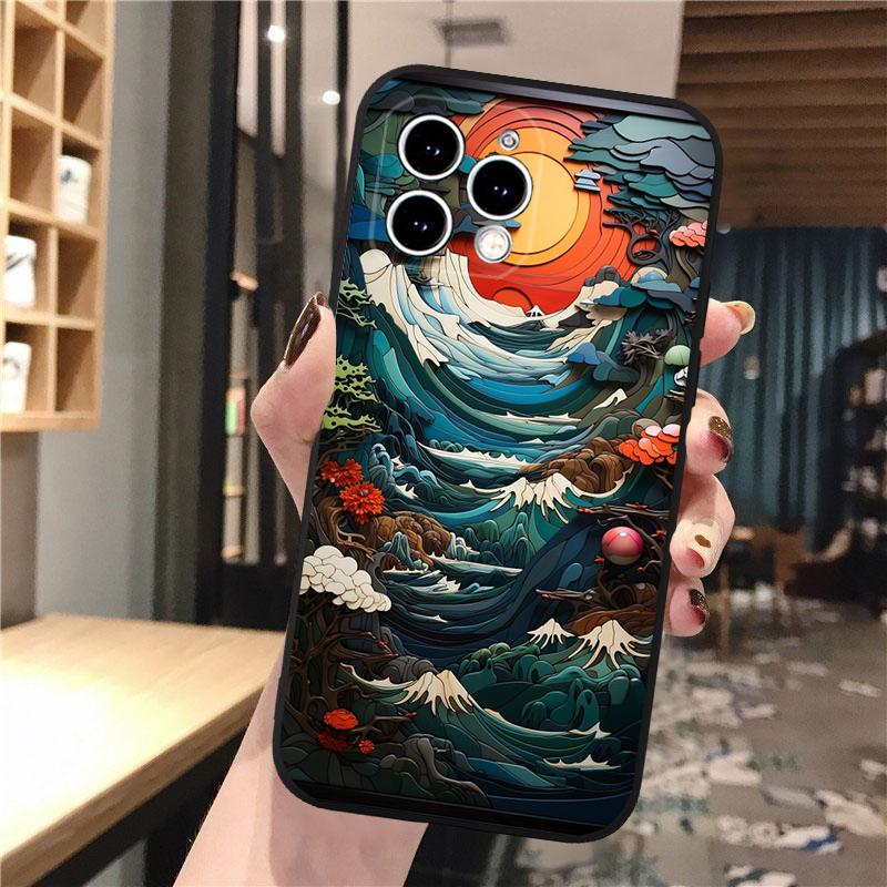 Beautifull Landscape Moon Wave Art Phone Case For Iphone 15 14 Pro Max 13 12 11 Pro Max XSMax XR 12 13 Mini 14 Plus