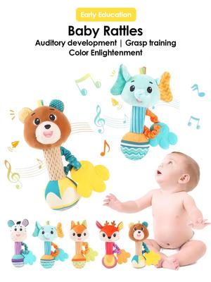 Non-Toxic 1Pcs 0-6 Months Dental Gum Hand Grip Plush Doll Can Bite Practice Grasping Parent Baby Interactive Puzzle Rattle Soothing Toy