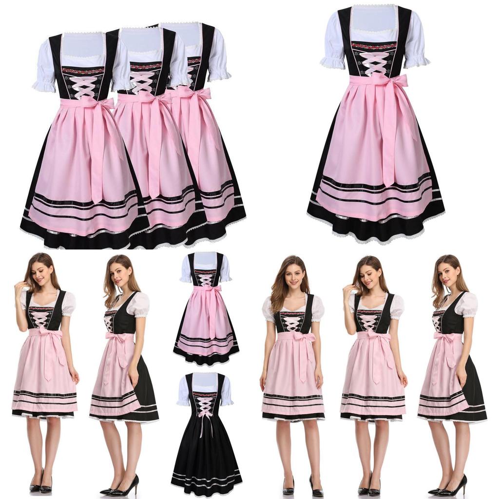 Charming Oktoberfest Ladies Beer Maid Wench German Dirndl Dress With Apron Set