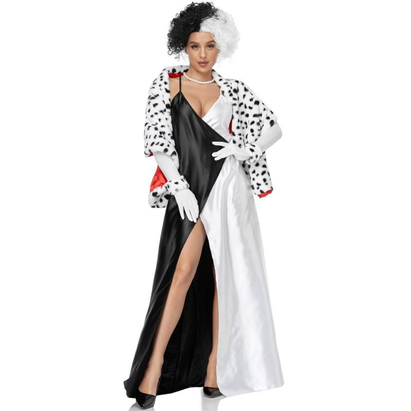 Adult Female Halloween Costume Costume Kuila Dalmatians Costume Cosplay Black and White Witch Suit