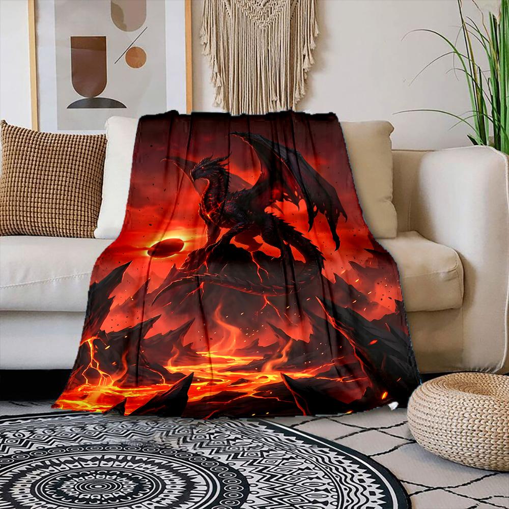 

Multiple sizes Dragon over volcano Print Blanket Warm Soft Suitable for All Seasons for Home Sofa Travel Camping Picnics RV 75x100cm