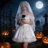 Halloween Ghost Bride Costume With Tulle Fabric For Cosplay And Themed Parties
