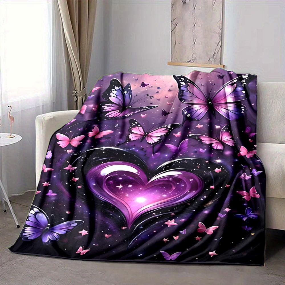 1pc Butterfly Heart Print Blanket   Lightweight Flannel Throw Blanket For Sofa, Bed, Living Room, Office, Outdoor Travel, Camping