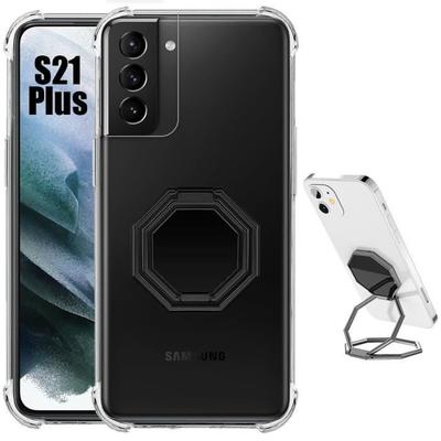 Schutzhülle - BOOLING - für Samsung Galaxy S21 Plus - Transparent - Stoßfest - Faltbarer Metallständer